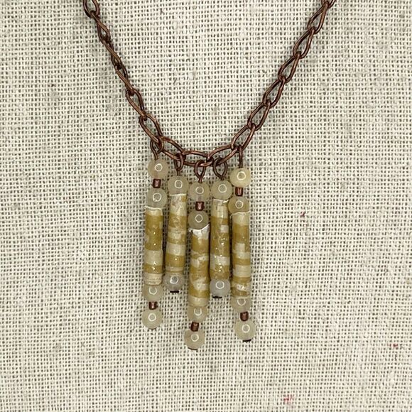 Beaded Charm Gold Tone Chain Link Necklace - Picture 2 of 5